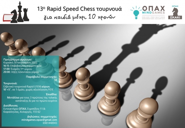 13o Rapid Speed Chess τουρνουά για παιδιά μέχρι 10 χρονών